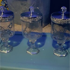 Hand made jars used for decor. can use them for Q-tips Cotton balls Bath bombs